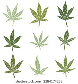 Simplicity cannabis leaf freehand drawing flat design collection. Vector illustration.