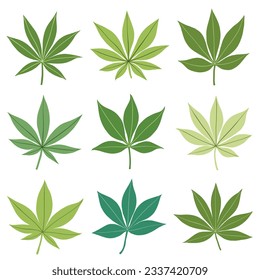 Sencillez de la colección de diseño plano de hoja de cannabis a mano alzada. Ilustración vectorial.