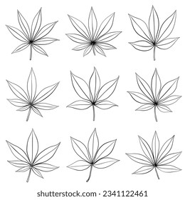 Simplicity cannabis leaf freehand drawing flat design collection. Vector illustration.