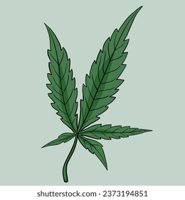 Simplicity cannabis leaf freehand drawing flat design.Vector illustration.