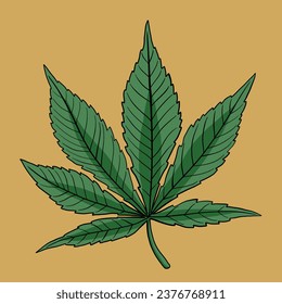 Simplicidad de la hoja de cannabis diseño plano a mano alzada.Ilustración vectorial.