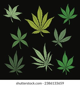 Einfachheit Cannabis Blatt Freehe und Zeichnung flach Design Sammlung. Vektorgrafik.