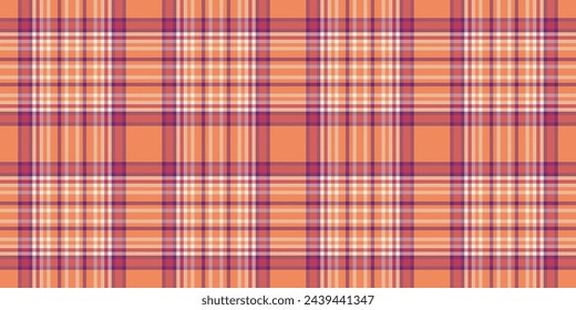 Simplicity check fabric textile, fur tartan seamless background. Stylish vector texture plaid pattern in orange and light color.
