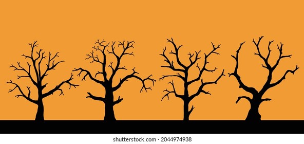 Simplicity collection of halloween dead tree freehand drawing silhouette flat design.Vector illustration.