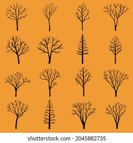 Einfache Kollektion von Halbwal-Totenbaum-Freehe und zeichnen flaches Design.Vektorgrafik.