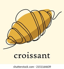 Simplicity croissant bread freehand continuous line drawing flat design.Vector illustration.