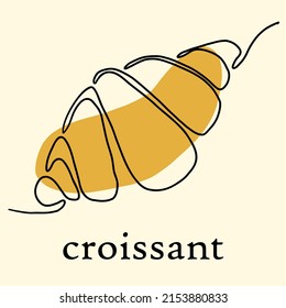 Sencillez croissant pan libre dibujo continuo de línea de diseño plano.Ilustración vectorial.
