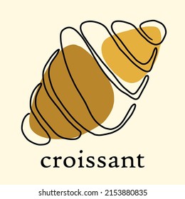 Sencillez croissant pan libre dibujo continuo de línea de diseño plano.Ilustración vectorial.