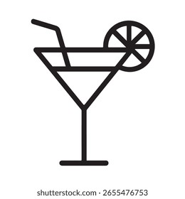 La sencillez en el diseño define esta Imagen de una copa de cóctel forrada en negro con una pajita y una rodaja de cítricos, con un fondo transparente, adecuada para varios proyectos.