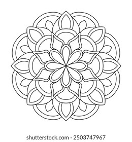 Página de libro para colorear de mandala floral de simplicidad. Páginas fáciles de libros para colorear de mandala para que los adultos se relajen, las experiencias dan alivio. Archivo de Vector de tamaño variable