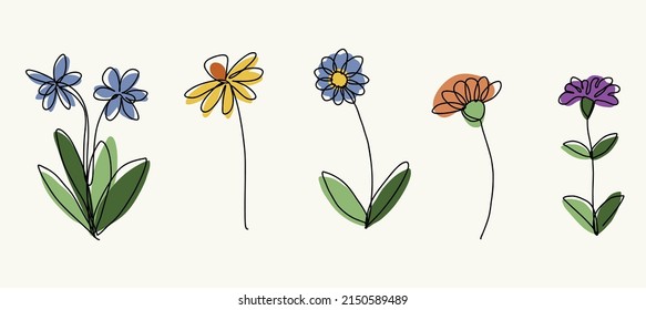 Diseño plano de líneas continuas con flor simple.Ilustración vectorial.
