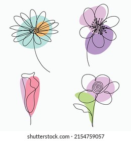 Diseño plano de líneas continuas con flor simple.Ilustración vectorial.