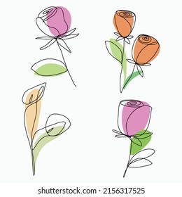 Diseño plano de líneas continuas con flor simple.Ilustración vectorial.
