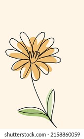 Diseño plano de líneas continuas con flor simple.Ilustración vectorial.