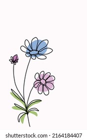 Diseño plano de líneas continuas con flor simple.Ilustración vectorial.