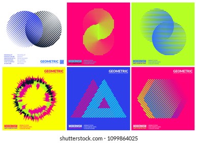 Simplicity Geometric Design Set Clean Lines and Colorful Forms In Blue Yellow Pink, Gradient