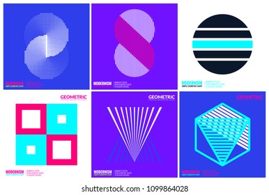 Simplicity Geometric Design Set Clean Lines and Colorful Forms In Blue Yellow Pink, Gradient