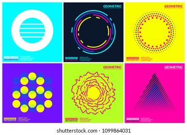 Simplicity Geometric Design Set Clean Lines and Colorful Forms In Blue Yellow Pink, Gradient