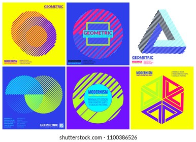 Simplicity Geometric Design Set Clean Lines and Colorful Forms In Blue Yellow Pink, Gradient