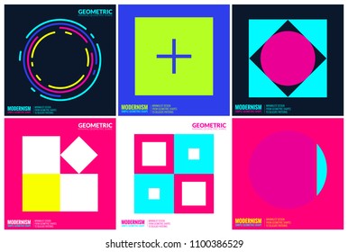 Simplicity Geometric Design Set Clean Lines and Colorful Forms In Blue Yellow Pink, Gradient