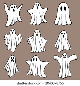 Simplicity halloween ghost freehand drawing flat design collection.Vector illustration.