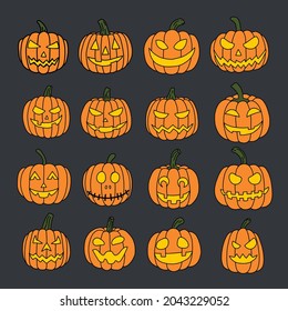 Simplicity halloween pumpkin collection freehand drawing flat design.Vector illustration.