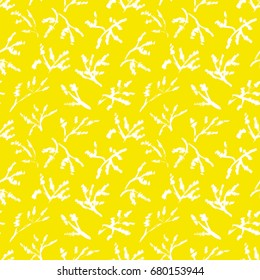 Simplicity herbal background. Seamless pattern with herbs and plants in ink sketchy artistic style Vector illustration in yellow and white colors