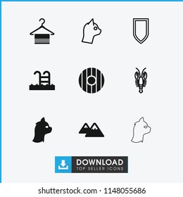 Simplicity icon. collection of 9 simplicity filled and outline icons such as mountain, swimming pool, shield, crab, cat. editable simplicity icons for web and mobile.