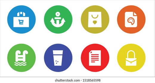 simplicity icon set. 8 filled simplicity icons.  Simple modern icons about  - Shopping bag, Swimming pool, Anchor, Water, File, Bag