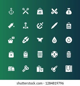simplicity icon set. Collection of 25 filled simplicity icons included Shopping bag, Scissors, Beer can, Casino, Water, Clothes hanger, Scissor, Rolling pin, Anchor, Bag