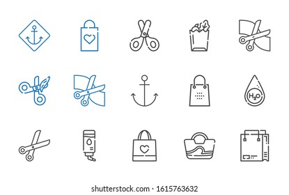 simplicity icons set. Collection of simplicity with shopping bag, bag, water, scissors, anchor, paper bag. Editable and scalable simplicity icons.
