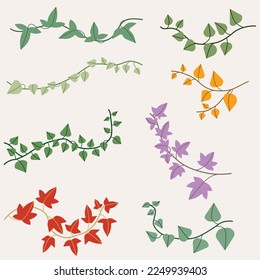 Simplicity ivy drawing flat design collection. Vector illustration.