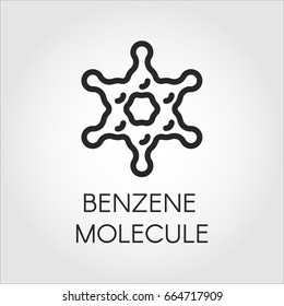 Simplicity line icon of benzene molecule. Organic chemical compound C6H6. Aromatic hydrocarbon contour logo. Vector illustration for scientific, chemical, physical, educational and other projects
