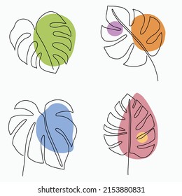 Simplicity monstera leaf freehand continuous line drawing flat design.Vector illustration.