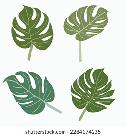 Sencillez monstera hoja libre de dibujo continuo de línea de diseño plano.Ilustración vectorial.