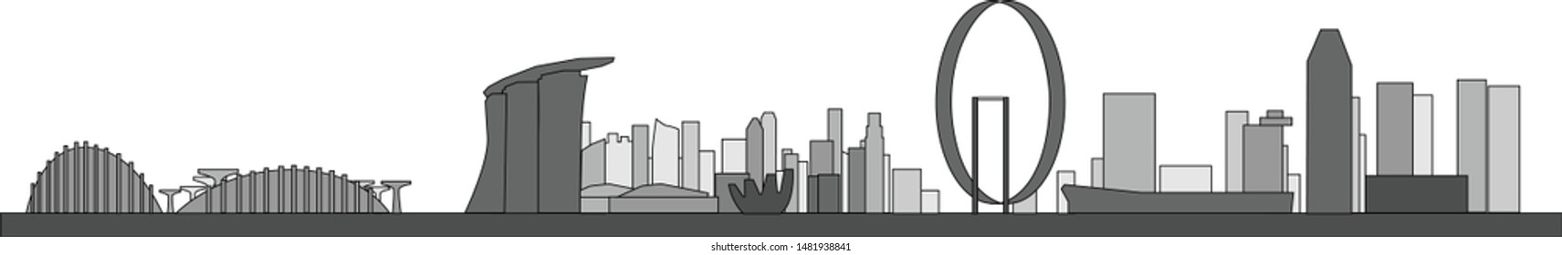 Simplicity outline Singapore business district skyline on white background. 