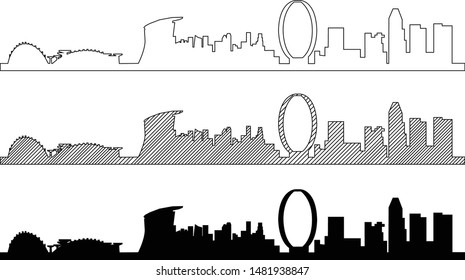 Simplicity outline Singapore business district skyline on white background. 