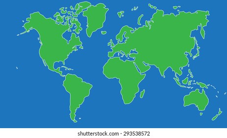 Simplicity outline world map on blue background. Vector illustration.