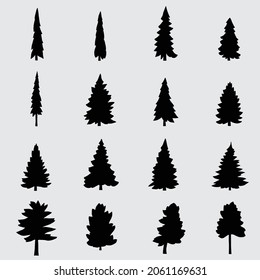 Simplicity pine tree freehand silhouette drawing design collection.Vector illustration.