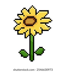 The simplicity of the pixel art style emphasizes the boldness of the colors and the geometric arrangement of the flowers