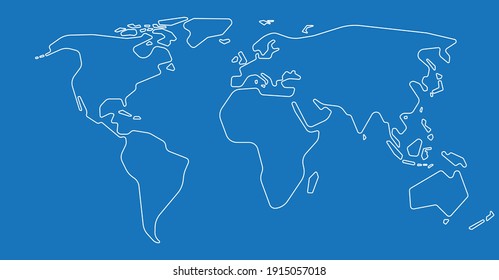 Simplicity style outline vector world map on blue background. Vector illustration.