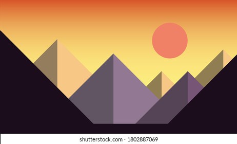Simplicity sunset at mountains landscape modern style wallpaper background.