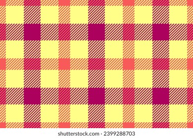 Simplicity vector fabric pattern, ribbon texture seamless check. Motif tartan textile plaid background in yellow and pink colors.