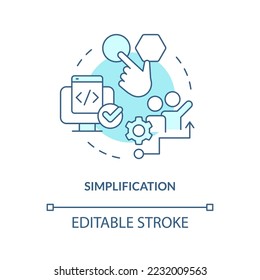 Simplification turquoise concept icon. Choosing release management tools factor abstract idea thin line illustration. Isolated outline drawing. Editable stroke. Arial, Myriad Pro-Bold fonts used