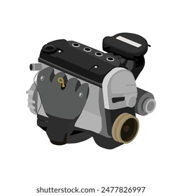 Vector simplificado en línea 3D de 4 cilindros, árbol de levas en culata, doble punto de inyección de combustible programada, tipo motor.