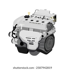 Simplified 3D style 1.5 liters 4 cylinders 16 valves double overhead camshaft programmed gasoline injected engine in Japanese mid period specs with dual vacuum hose on dashpot illustration vector.