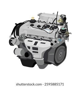 Simplified 3D style 1.5 liters 4 cylinder 16 valves double overhead camshaft fuel injected in US late 90s spec with twin ignition coils system included exhaust gas recirculation illustration vector.