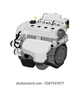 Simplified 3D style 1.6 liters 4 cylinders 16 valves double overhead camshaft programmed gasoline injected engine in Japanese mid period specs with dual vacuum hose on dashpot illustration vector.