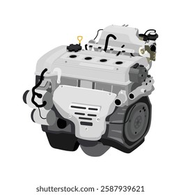 Simplified 3D style 1.6 liters 4 cylinders 16 valves double overhead camshaft programmed gasoline injected engine in US late specs with three vacuum hose on dashpot and EGR module illustration vector.