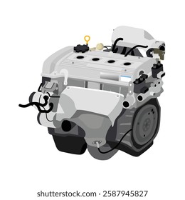 Simplified 3D style 1.6 liters 4 cylinders 16 valves double overhead camshaft lean burn gasoline engine in European late specs with purge vacuum hose and twin ignition coil system illustration vector.